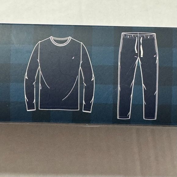 Nautica Sz L Men's PJ Set White Blue Multi Crew Neck Cozy Pants - Picture 8 of 12